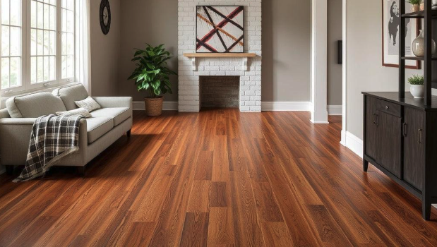 Living room with premium hardwood flooring installation